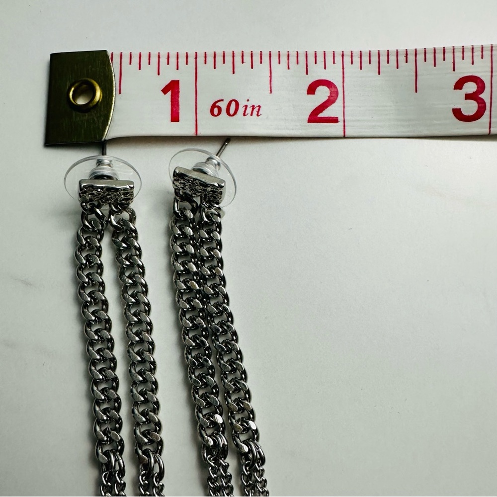 Chic Silver-Tone Multi-Chain Tassel Drop Earrings - Picture 13 of 14